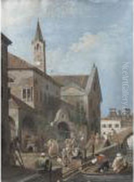 Campiello Veneziano Oil Painting by Giovanni Migliara