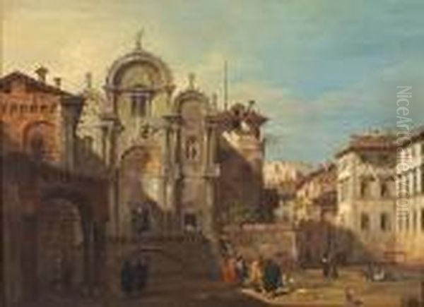 A Venetian Capriccio With Reminiscences Of The Scuola Di San Marco Oil Painting by Giovanni Migliara