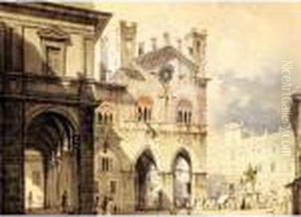 Scorcio Della Piazza Dei Cavalli, Piacenza Oil Painting by Giovanni Migliara