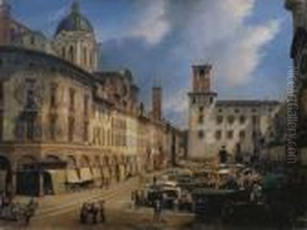 Mantova, Piazza Delle Erbe Oil Painting by Giovanni Migliara