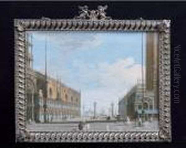 Vedute Di Venezia: La Piazzetta 
Guardando Verso Sud; Piazza San Marco Con Figure Attorno Alla Base Del 
Campanile Oil Painting by Giovanni Migliara