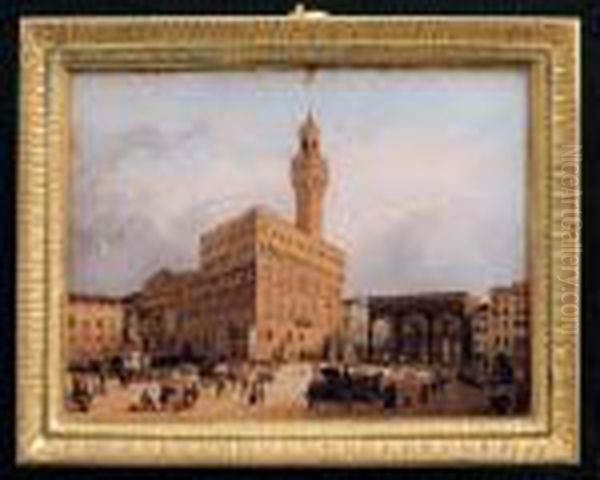 Firenze, Veduta Del Palazzo Della Signoria Oil Painting by Giovanni Migliara