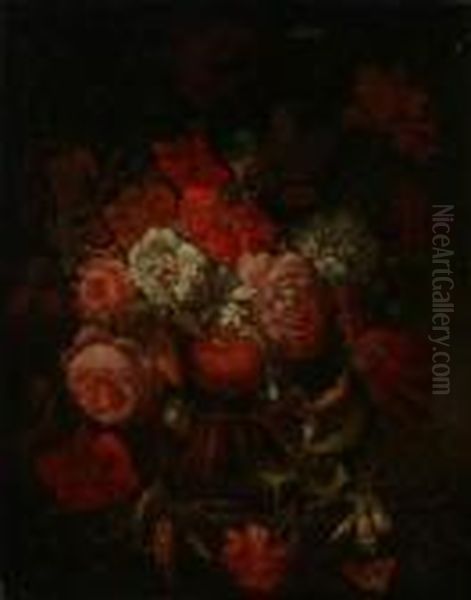 Vase De Fleurs Sur Un Entablement Oil Painting by Abraham Mignon