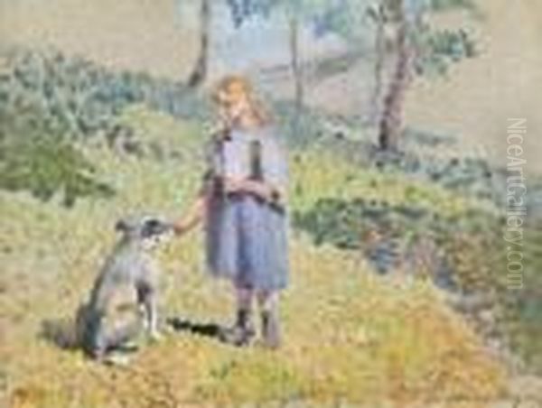 Petite Fille Au Chien Oil Painting by Lucien Mignon