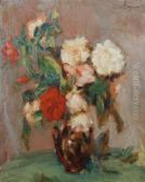 Still Life Of Flowers Oil Painting by Lucien Mignon