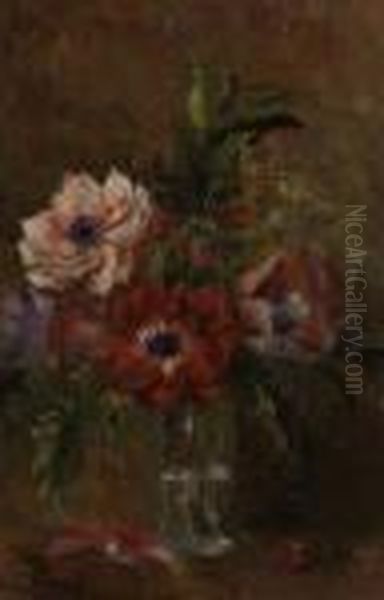 Vase D'anemones Oil Painting by Lucien Mignon