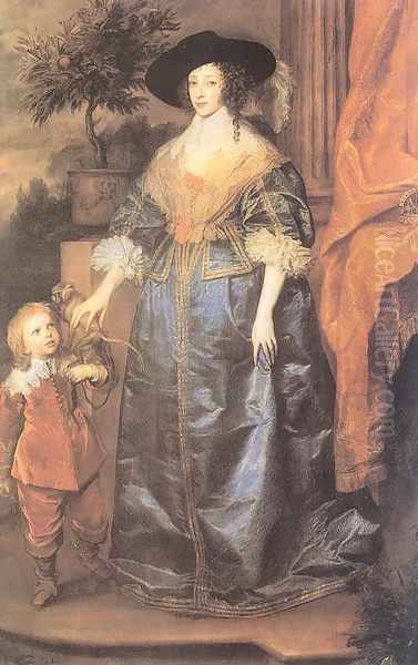 Henrietta Maria with her Dwarf, Sir Jeffrey Hudson 1633 Oil Painting by Sir Anthony Van Dyck