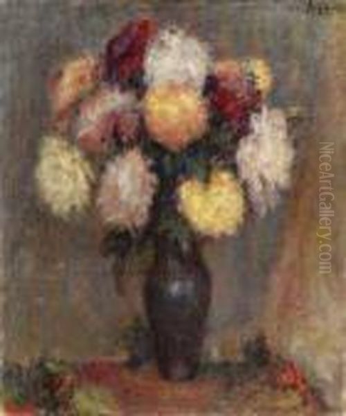 Blumenstraus In Einer Vase. Oil Painting by Lucien Mignon