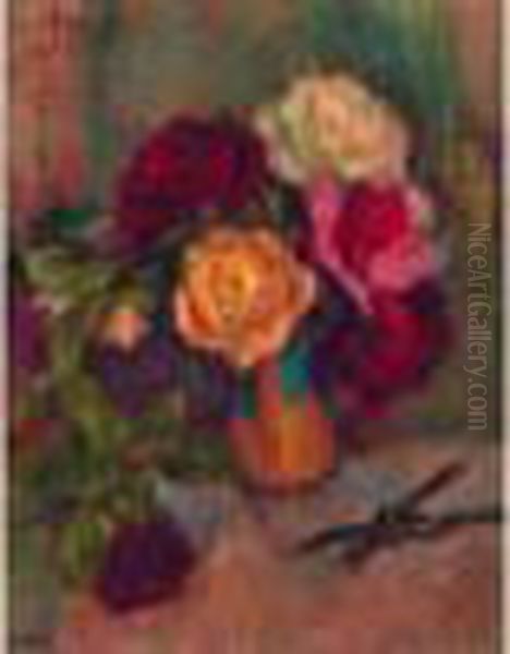 Bouquet De Roses Oil Painting by Lucien Mignon