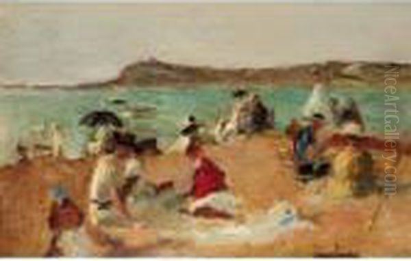 Scene De Plage Oil Painting by Lucien Mignon