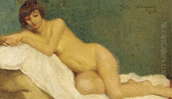 Reclining Female Nude Oil Painting by Jules Migonney