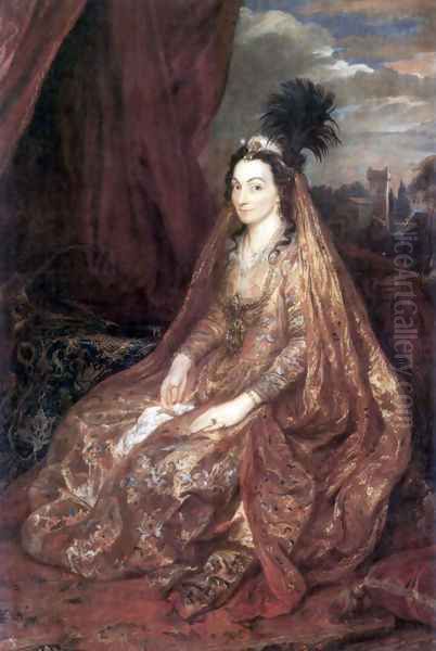 Portrait of the Elisabeth or Theresia Shirley in oriental clothes Oil Painting by Sir Anthony Van Dyck