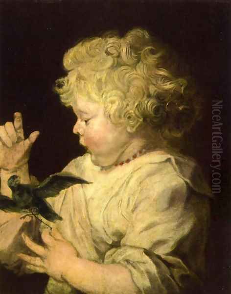 Portrait of a child with bird Oil Painting by Sir Anthony Van Dyck