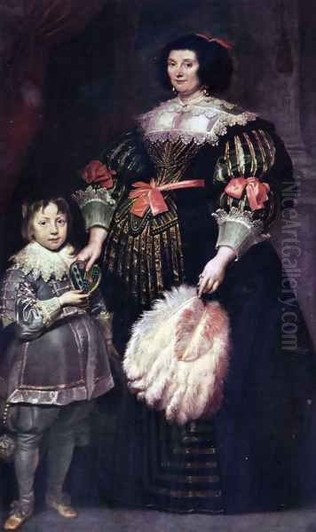 Portrait of Charlotte Butkens, mistress of Anoy, with her son Oil Painting by Sir Anthony Van Dyck