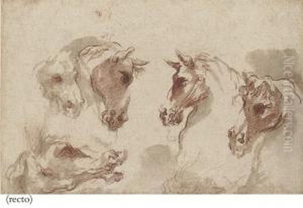 Five Studies Of A Horse's Head (recto) Oil Painting by Aureliano Milani