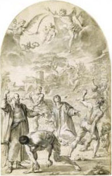 The Stoning Of St. Stephen Oil Painting by Aureliano Milani