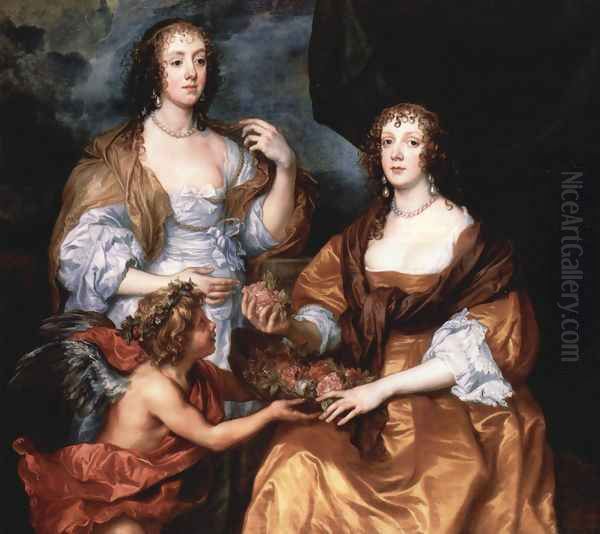 Portrait of the ladies Elisabeth Thimbleby and Dorothy Viscountess Andover Oil Painting by Sir Anthony Van Dyck