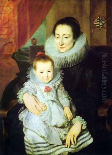 Portrait of Marie Clarisse, woman of Jan Woverius, with her child Oil Painting by Sir Anthony Van Dyck