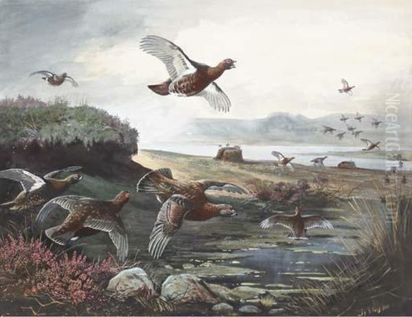 Red Grouse Over The Moors Oil Painting by John Guille Millais