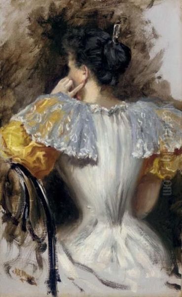 Woman In A White Dress Oil Painting by Addison Thomas Millar