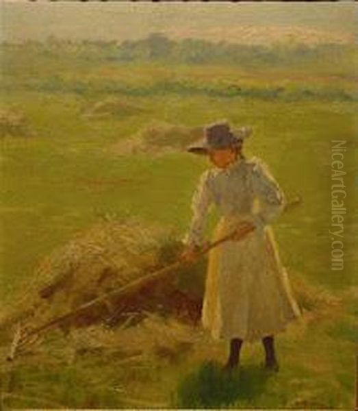 Woman Haying Oil Painting by Addison Thomas Millar