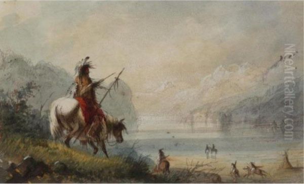 Oregon Indians Water Horses Oil Painting by Alfred Jacob Miller