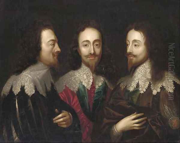 Triple portrait of Charles I Oil Painting by Sir Anthony Van Dyck