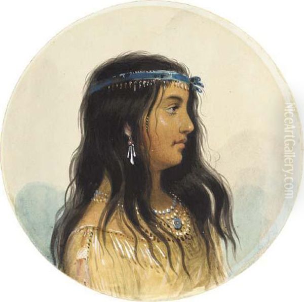 A Young Woman Of The Flat Head Tribe Oil Painting by Alfred Jacob Miller