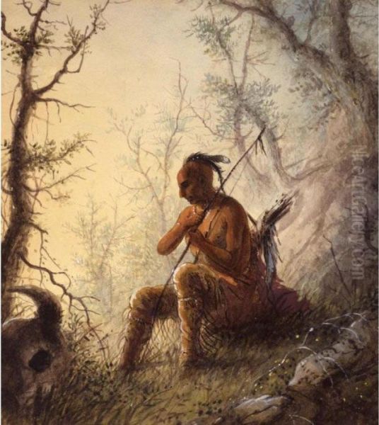 Sioux Indian At A Grave Oil Painting by Alfred Jacob Miller