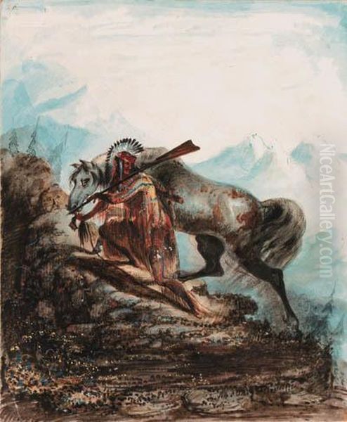 An Indian With The Scalp Lock Of His Enemy Oil Painting by Alfred Jacob Miller