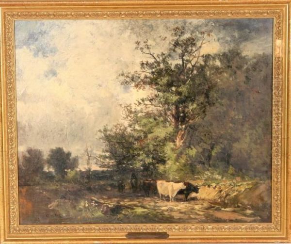 Grazing Cattle Oil Painting by Charles Henry Miller