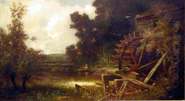 Boater By An Old Mill Oil Painting by Charles Henry Miller