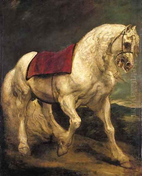 A bridled grey stallion, with a saddle cloth and partially plaited mane a modello Oil Painting by Sir Anthony Van Dyck