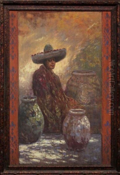 Man With Sombrero Oil Painting by Ralph Davidson Miller