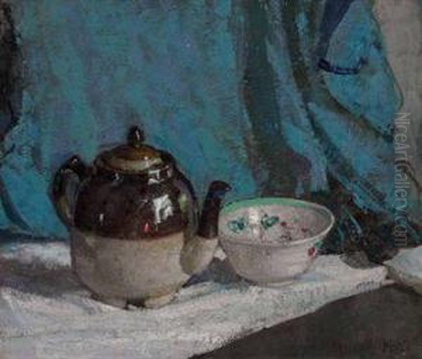 Teapot And Bowl Oil Painting by Richard Emile Miller