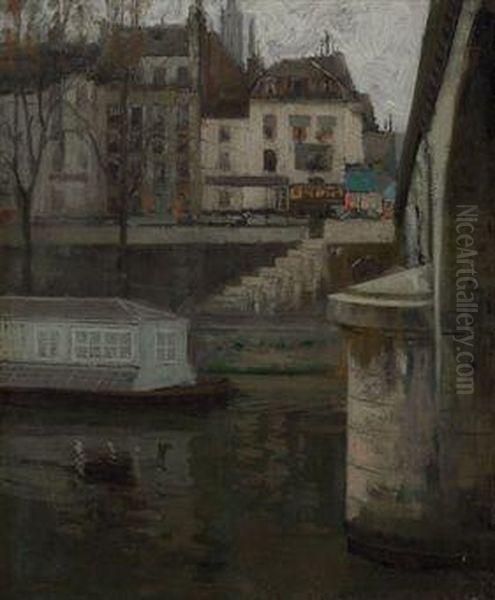 Along The Seine, Paris Oil Painting by Richard Emile Miller