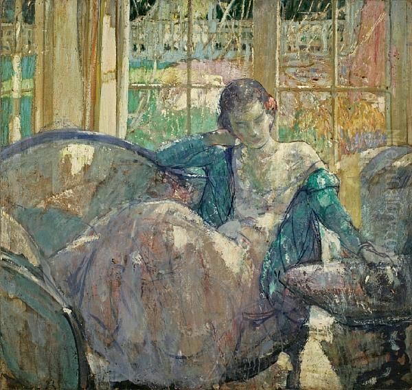 Young Woman Seated On Sofa; Seated Young Woman:a Double-sided Work by Richard Emile Miller