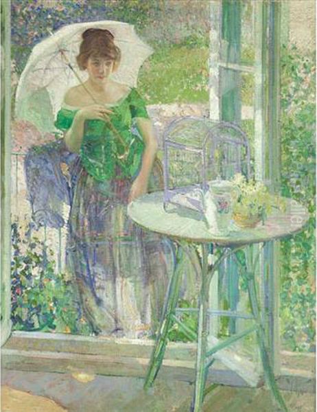 Mimi (woman In A Green Dress) Oil Painting by Richard Emile Miller