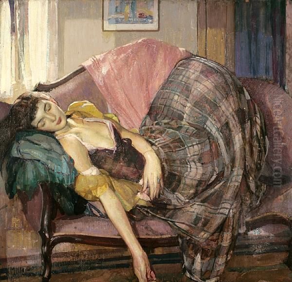 The Plaid Skirt Oil Painting by Richard Emile Miller