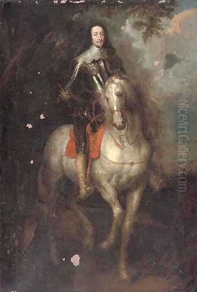 Portrait of Charles I (1600-1649), full-length, in armour, on his charger, an extensive landscape beyond Oil Painting by Sir Anthony Van Dyck