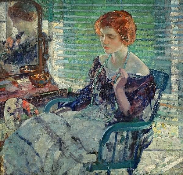 Seated Lady With Red Hair Oil Painting by Richard Emile Miller