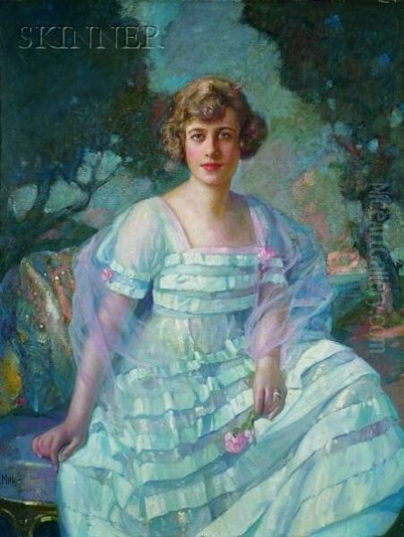 Portrait Of A Woman Seated In A Landscape Oil Painting by Richard Emile Miller