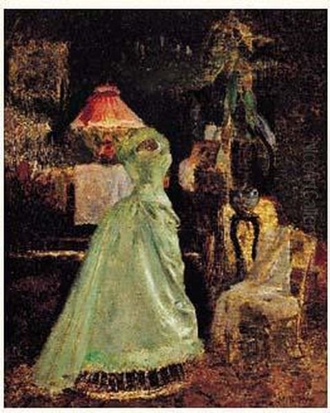 La Robe De Bal, Circa 1900 Oil Painting by Richard Emile Miller