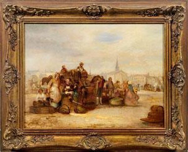 Belebter Markttag In Der Stadt Oil Painting by William Rickarby Miller