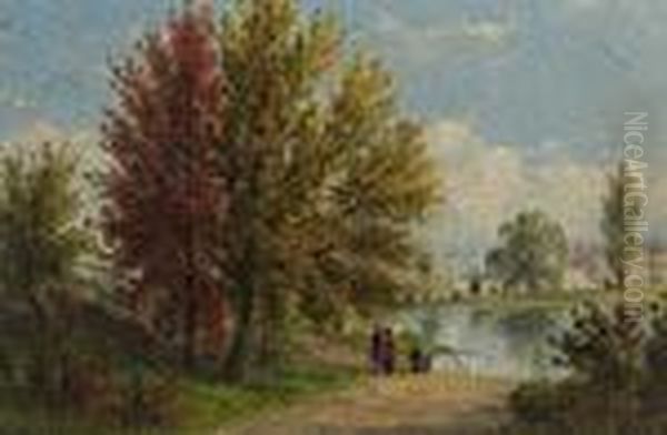 ''in Central Park'' ''sabbath Day Point, Lake George'' Oil Painting by William Rickarby Miller