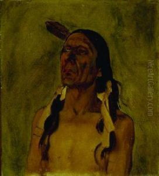 Portrait Of A Native American Man Oil Painting by Francis Davis Millet