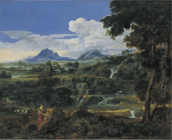 Landscape With Shepherds Oil Painting by Francisque I Millet