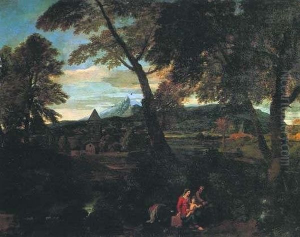 Paesaggio Con Riposo Durante La Fuga In Egitto Oil Painting by Francisque I Millet