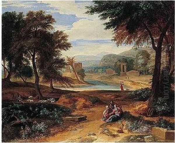 A Classical Landscape With The 
Holy Family, The Infant Saint John The Baptist And Saint Elizabeth Oil Painting by Francisque I Millet