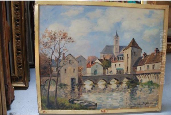 Vue De Village Huile Sur Toile Signee En Bas A Droite 46 X 55cm Oil Painting by Jean-Charles Millet